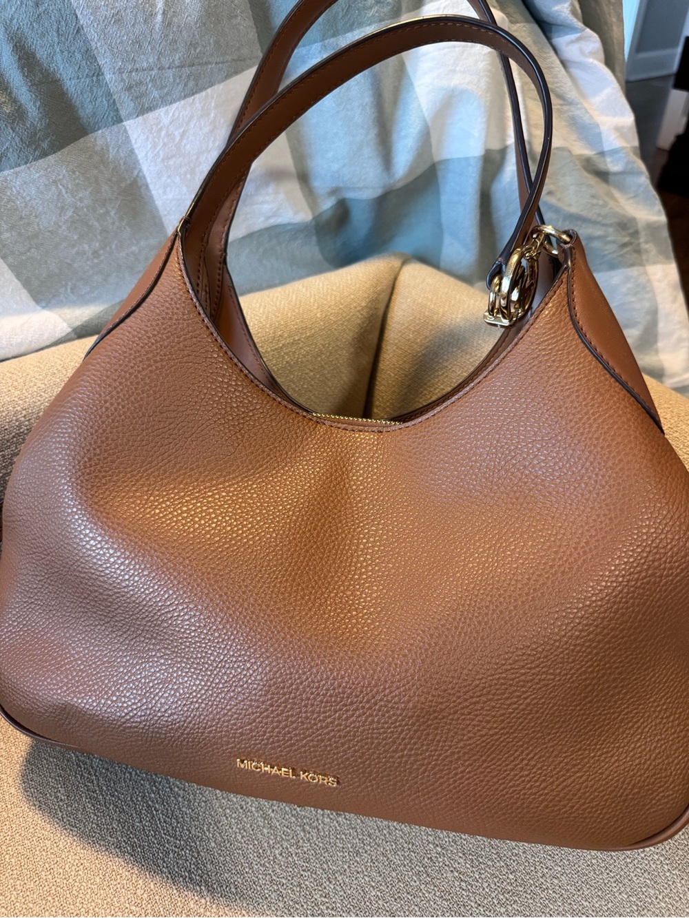 Michael Kors Tan Pebbled Leather Shoulder Bag with Gold Hardware